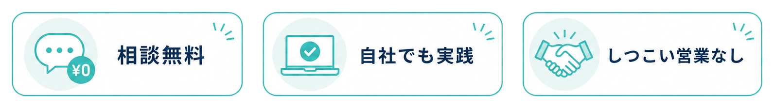 相談無料／自社でも実践／しつこい営業なし
